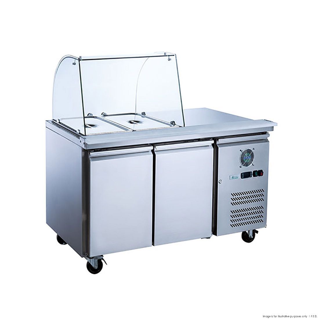 CLEARANCE - Thermaster Two Door Salad Prep Fridge with Curve Glass Top - XTHP2100SALGC-NSW1992