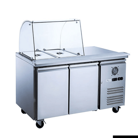 FED-X Two Door Salad Prep Fridge With Curve Glass Top XTHP2100SALGC