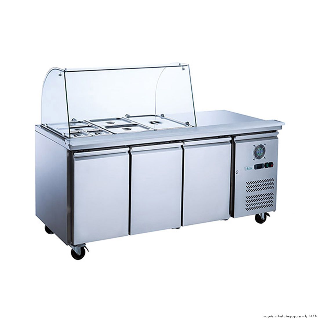 CLEARANCE - FED-X Three Door Salad Prep Fridge with Curve Glass Top - XTHP3100SALGC-NSW2161