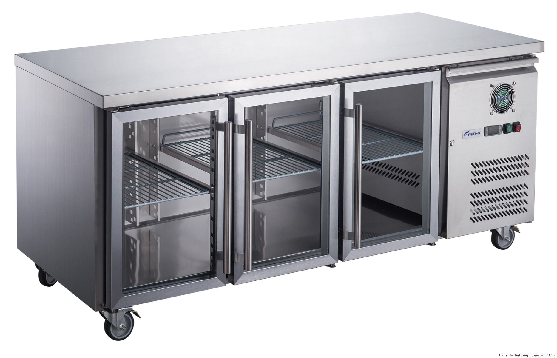 FED-X Three Glass Door Bench Fridge XUB6C18G3V