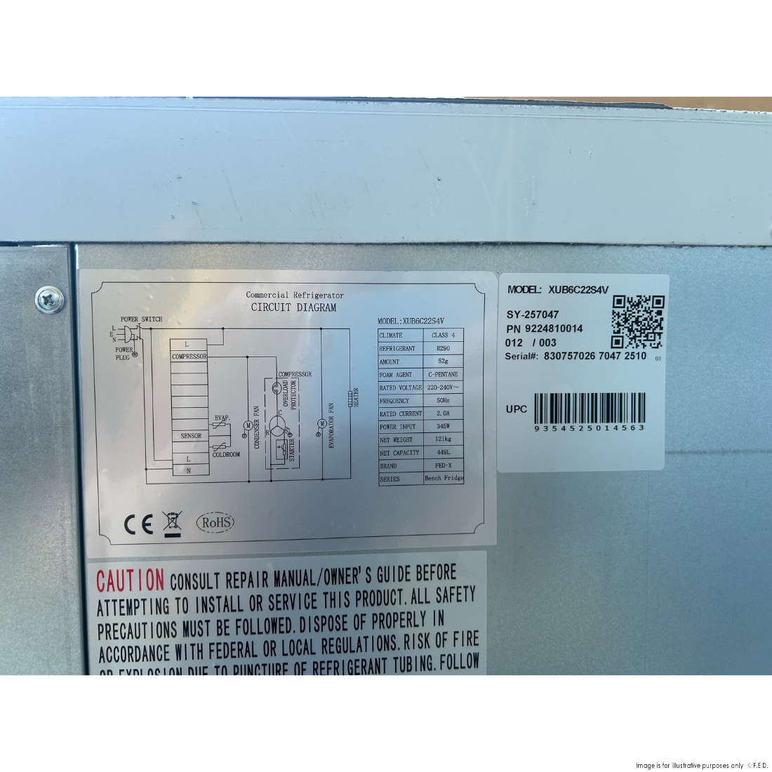 CLEARANCE - FED-X S/S Four Door Bench Fridge - XUB6C22S4V-QLD120