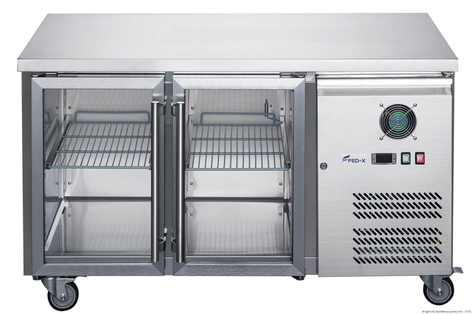 FED-X Two Glass Door Bench Fridge XUB7C13G2V