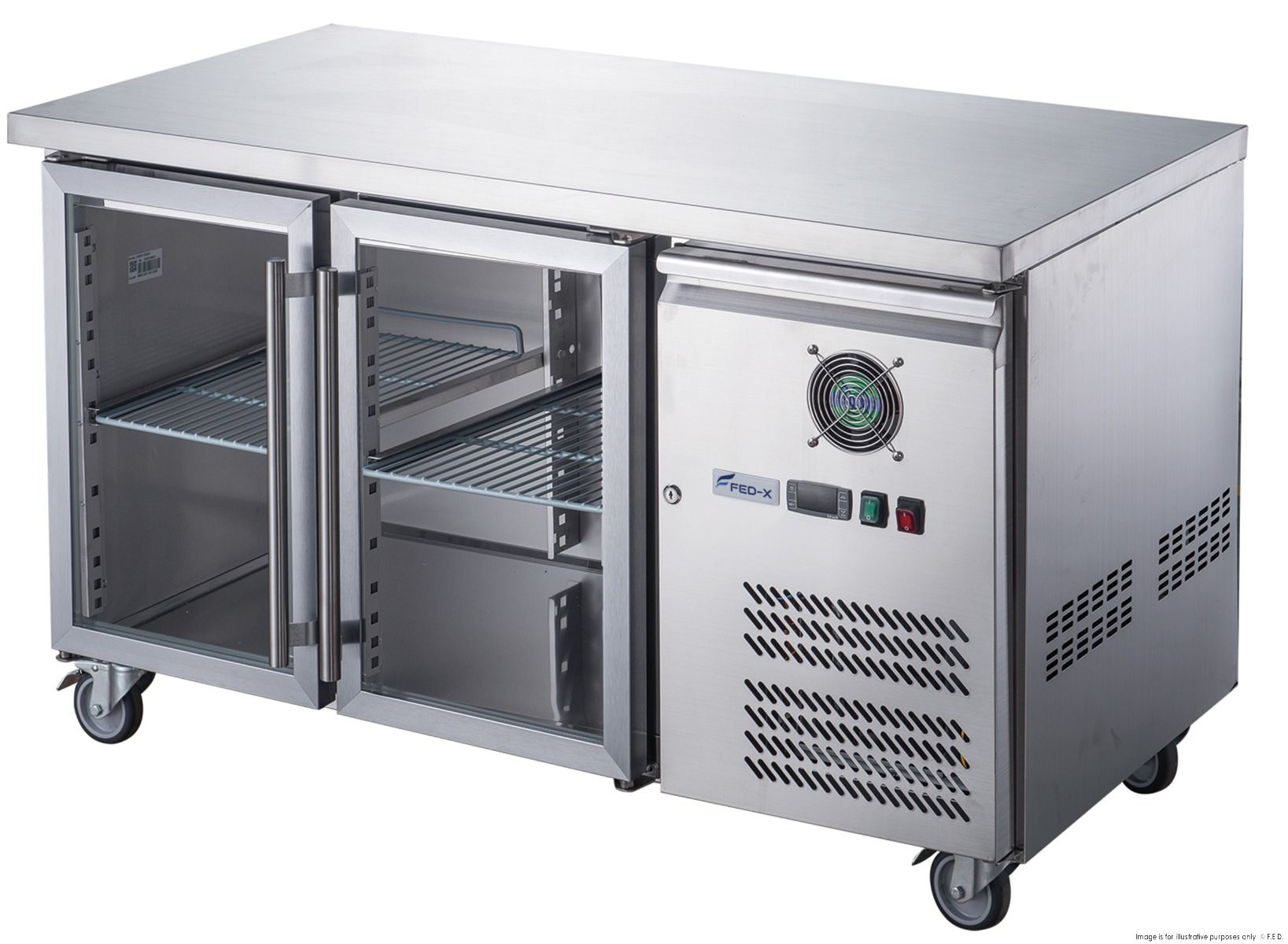 FED-X Two Glass Door Bench Fridge XUB7C13G2V