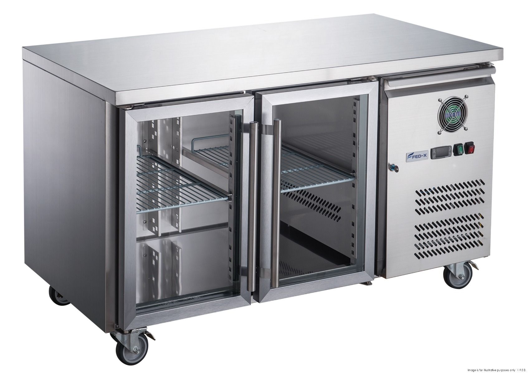 FED-X Two Glass Door Bench Fridge XUB7C13G2V