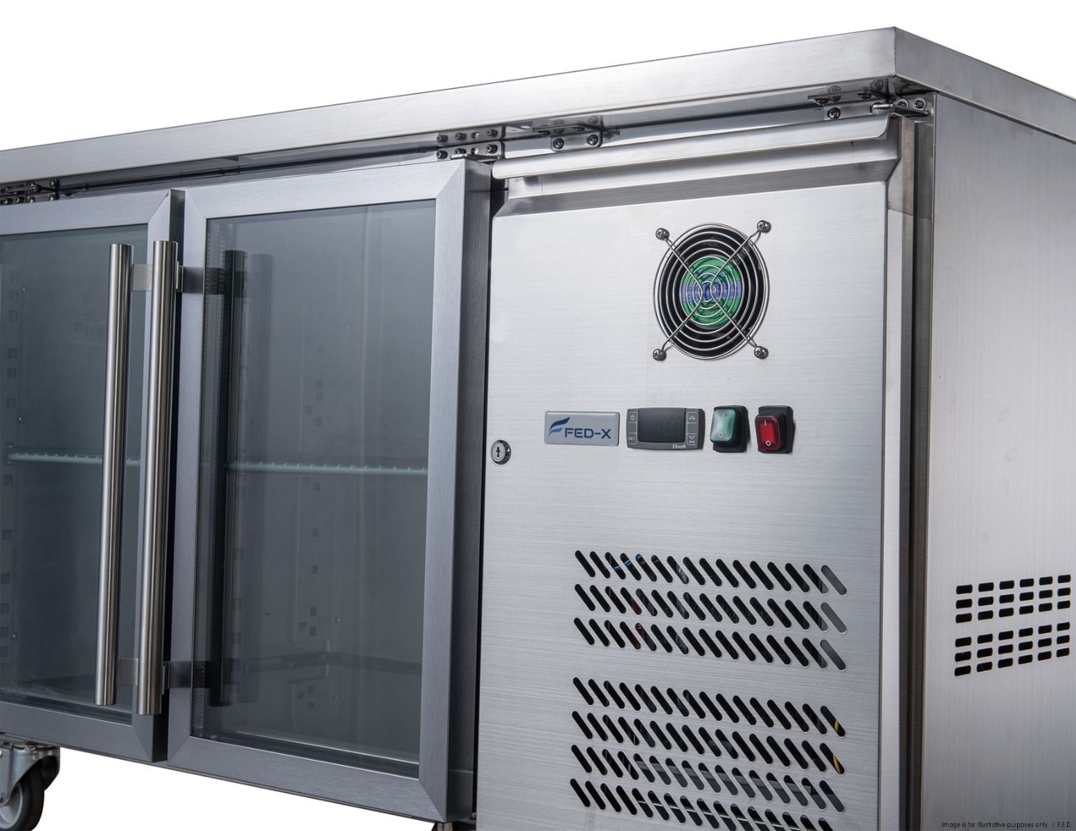 FED-X Two Glass Door Bench Fridge XUB7C13G2V