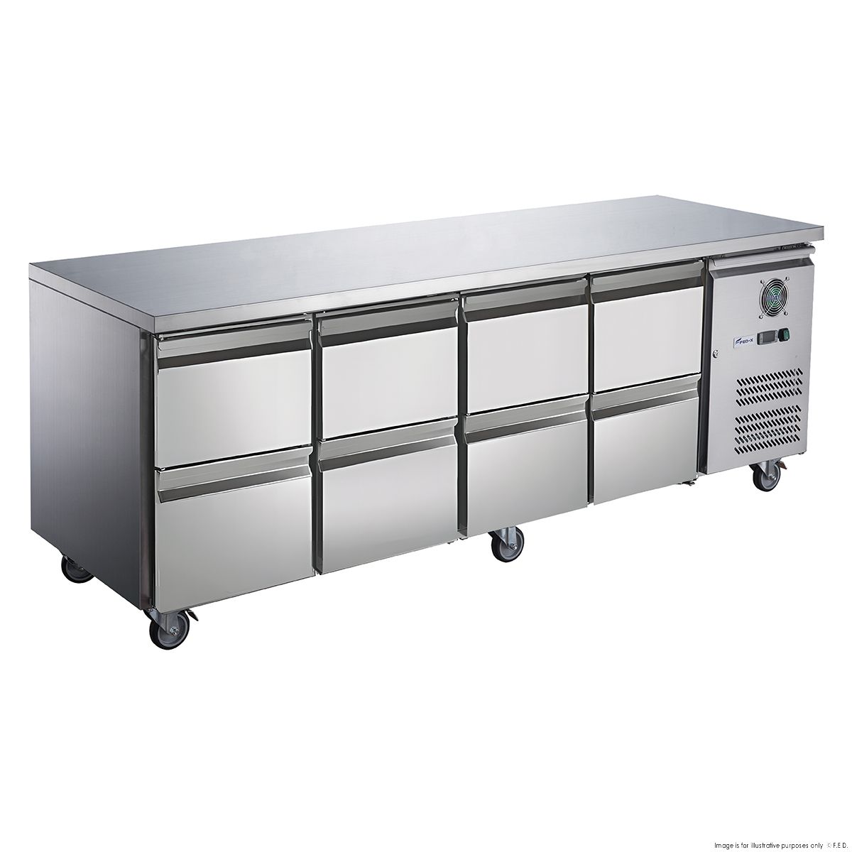 FED-X S/S Eight-Door Bench Fridge With Drawers XUB7C22S4D