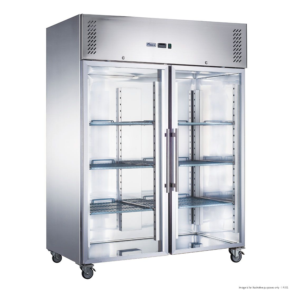 FED-X S/S Two Full Glass Door Upright Fridge XURC1200G2V