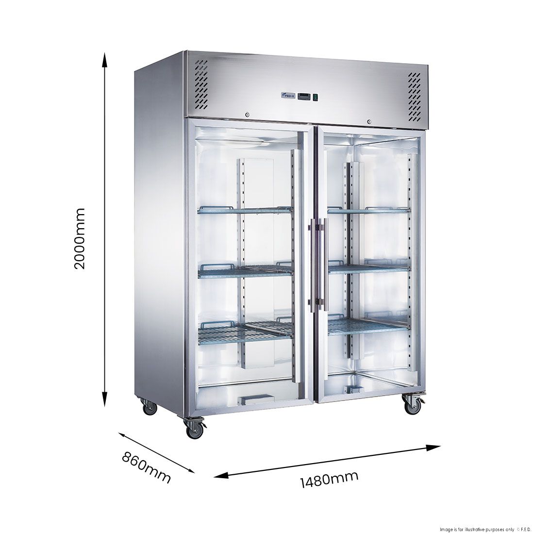 FED-X S/S Two Full Glass Door Upright Fridge XURC1410G2V