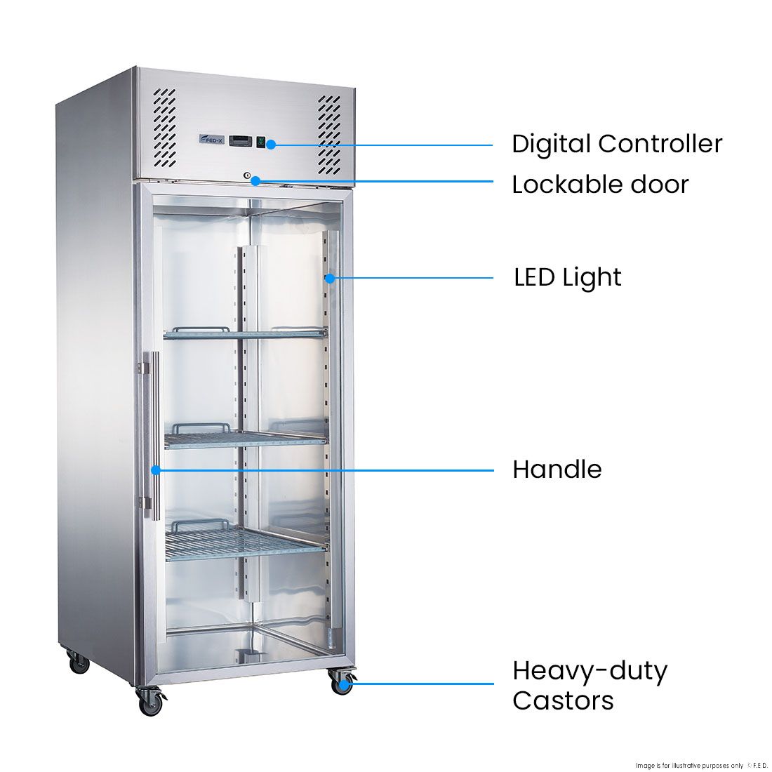 FED-X S/S Full Glass Door Upright Fridge XURC600G1V