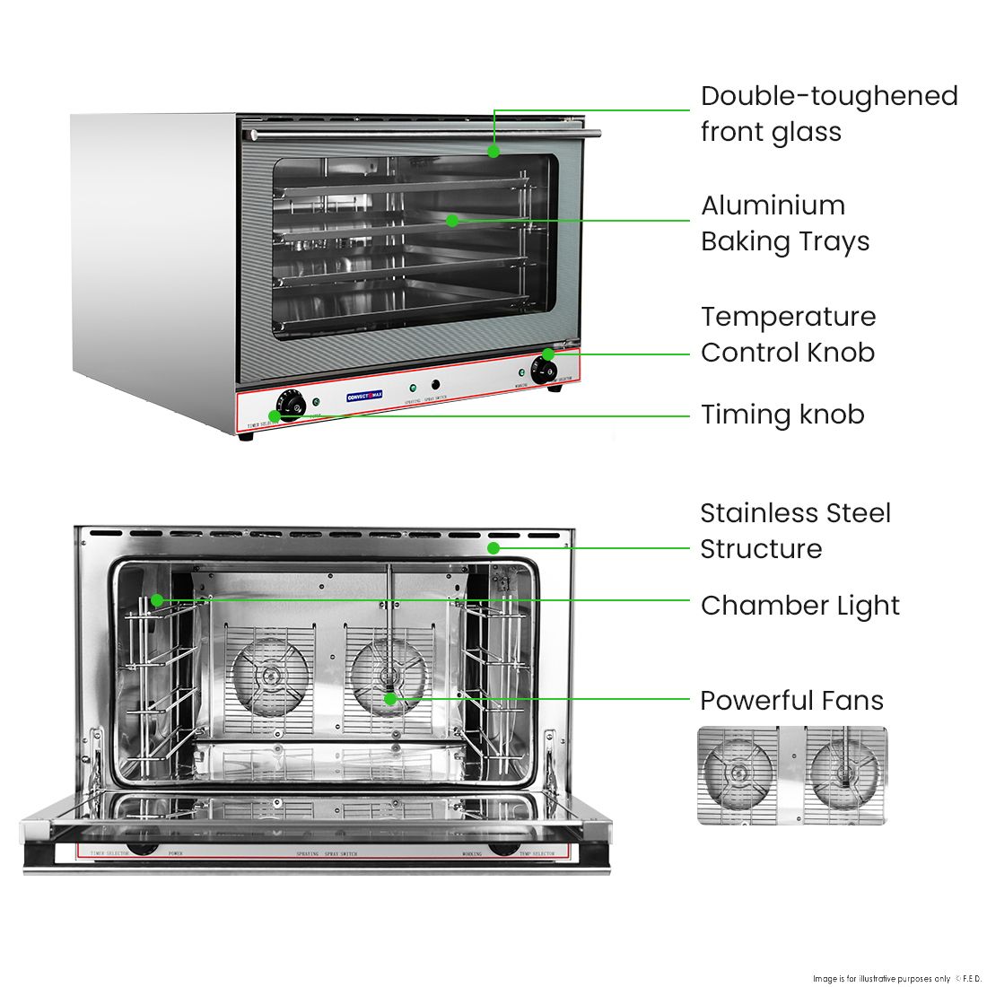 ConvectMAX Heavy Duty Stainless Steel Convection Oven W/ Press Button Steam YXD-8AE