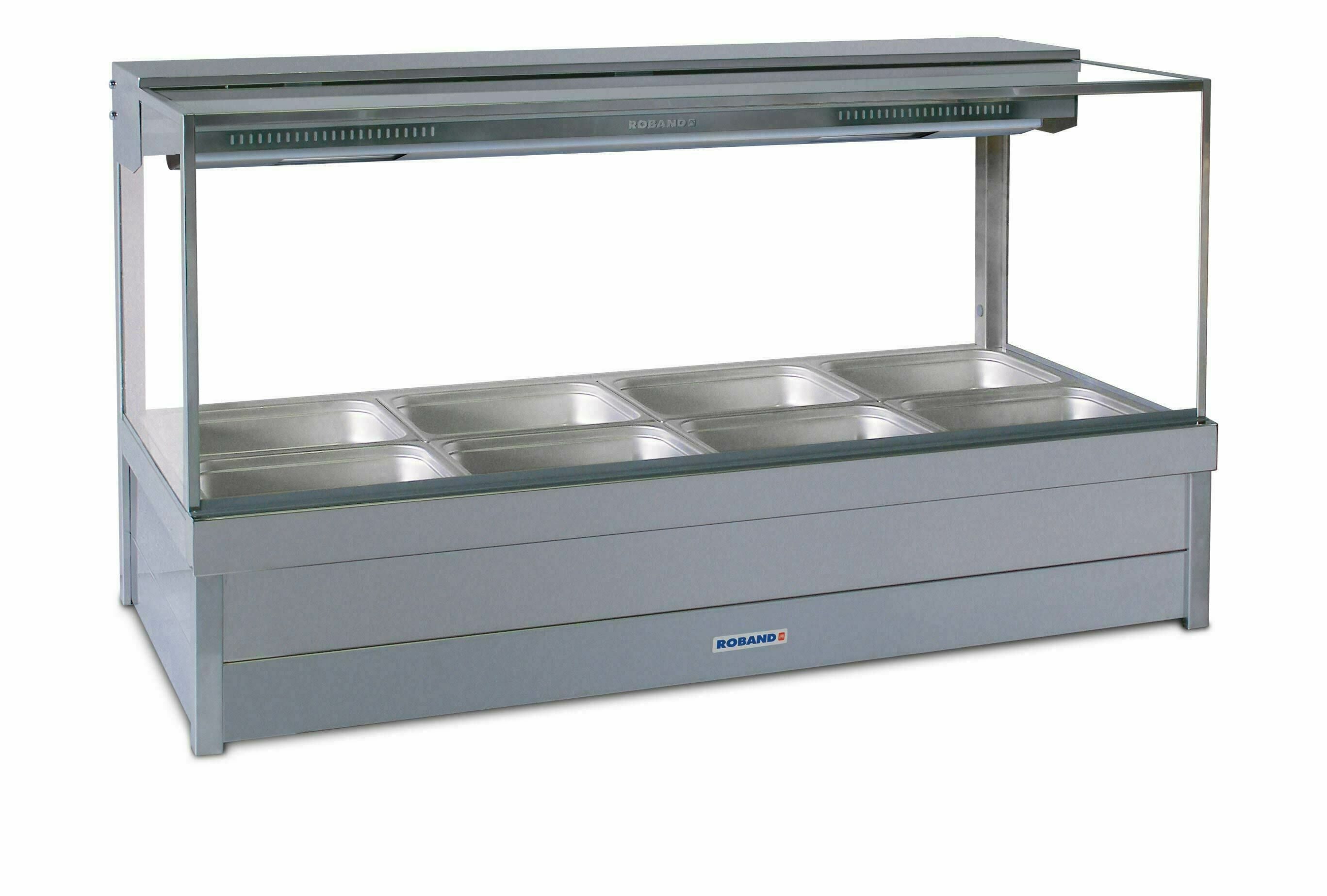 Roband Square Glass Hot Food Display Bar, 8 pans double row with roller doors - S24RD