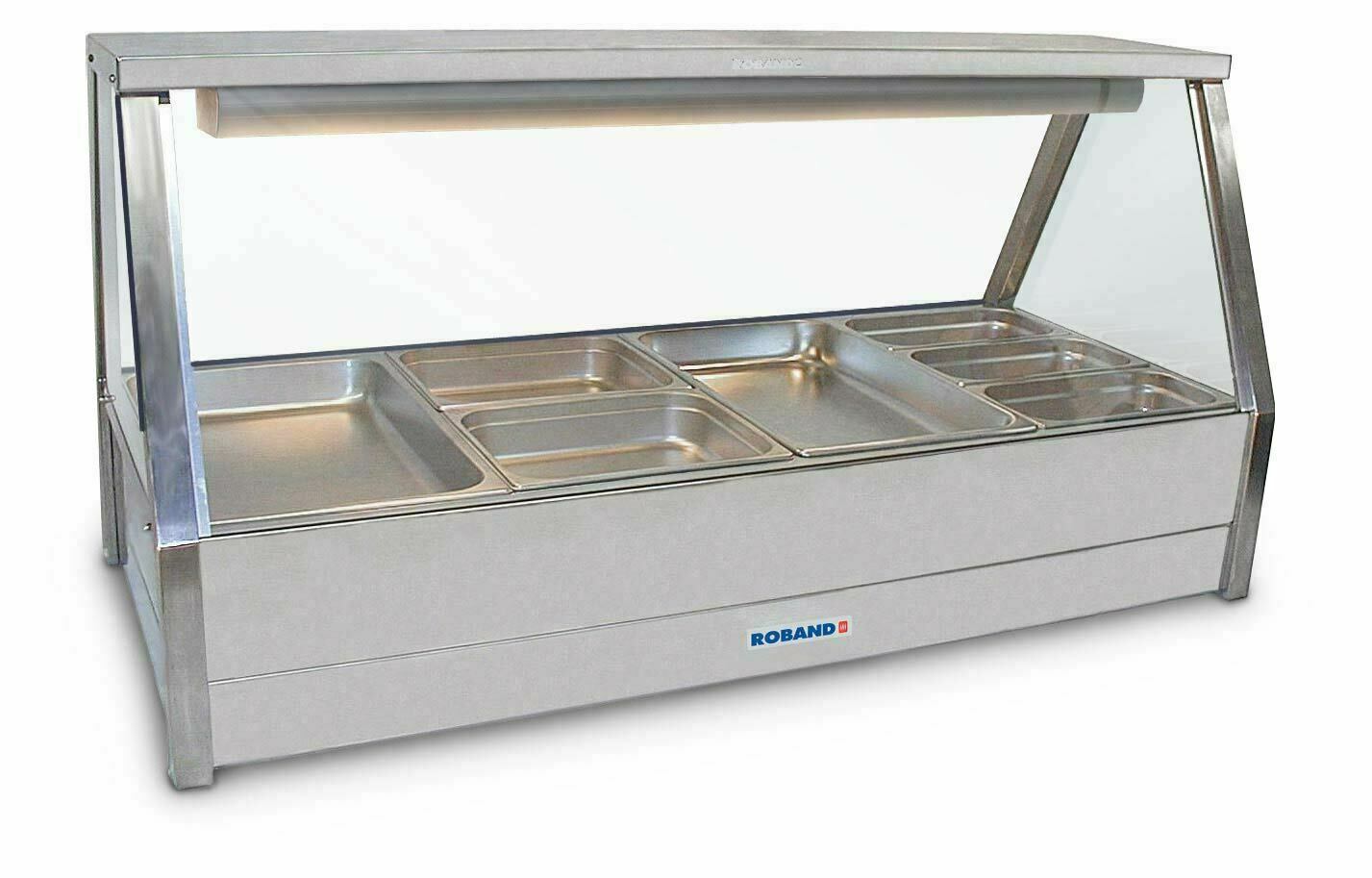 Roband Straight Glass Hot Food Display Bar, 8 pans double row with roller doors - E24RD