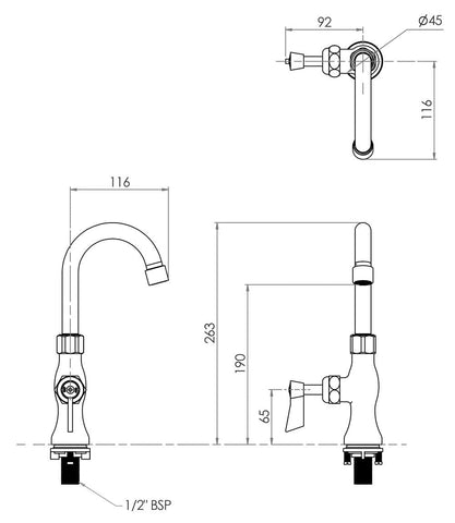 3Monkeez Single Bench Mount Body with Single Control and 12" Gooseneck Swivel Spout - T-3MSHG12