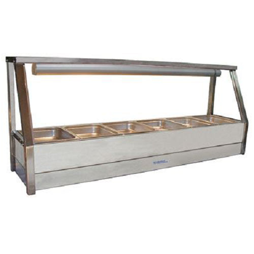 Roband Straight Glass Hot Food Display Bar, 6 pans single row with roller doors - E16RD