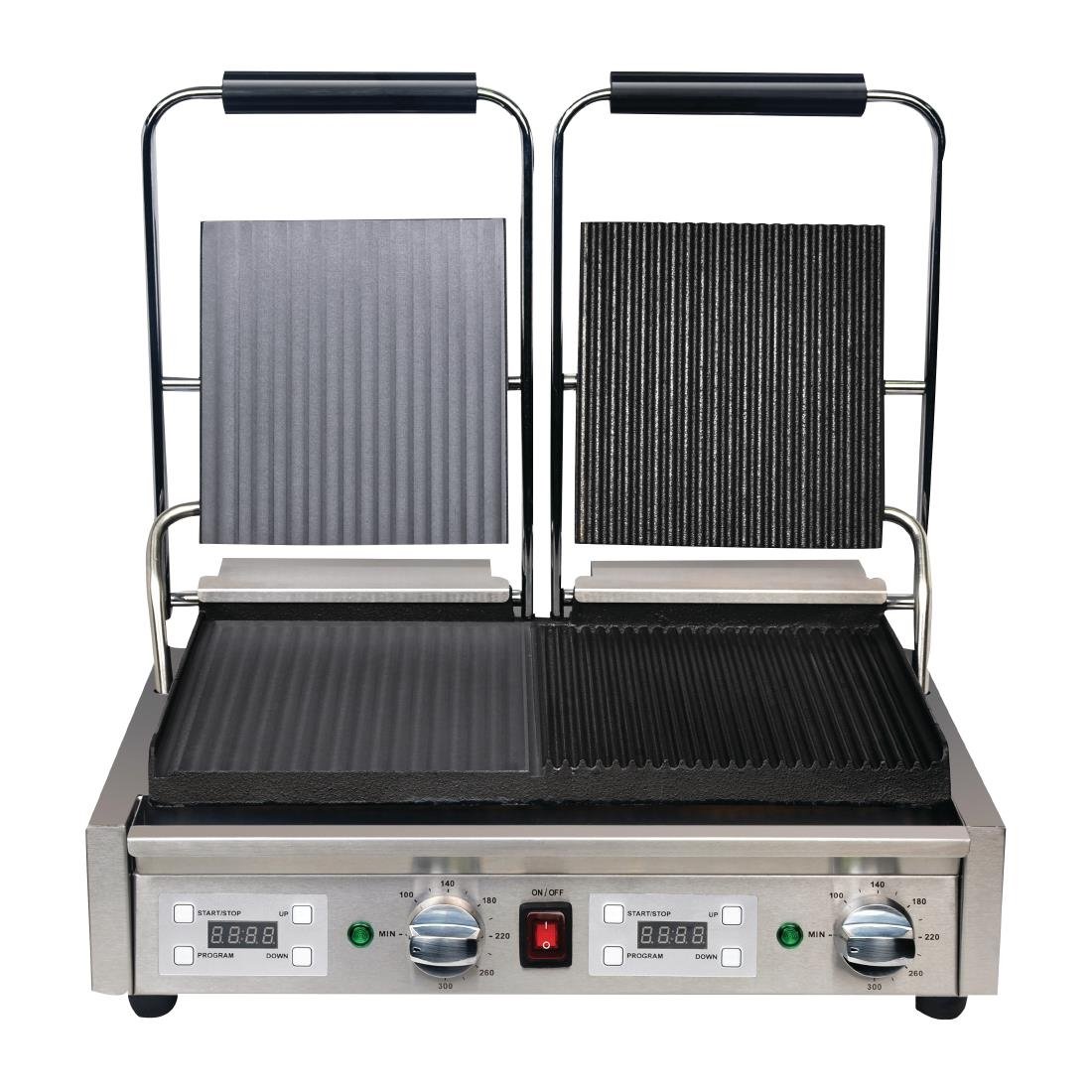 Apuro Double Contact Grill Flat / Ribbed Plates with Timer - FC386-A