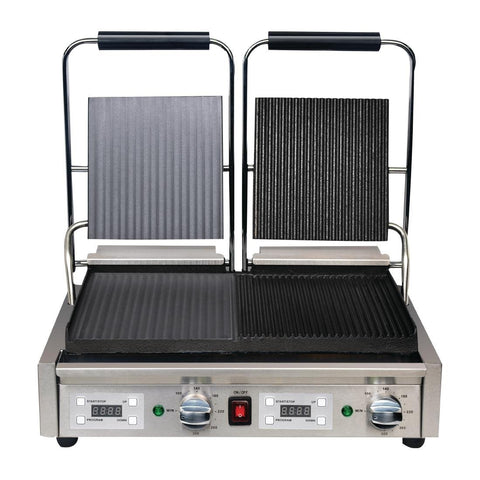 Apuro Double Contact Grill Flat / Ribbed Plates with Timer - FC386-A
