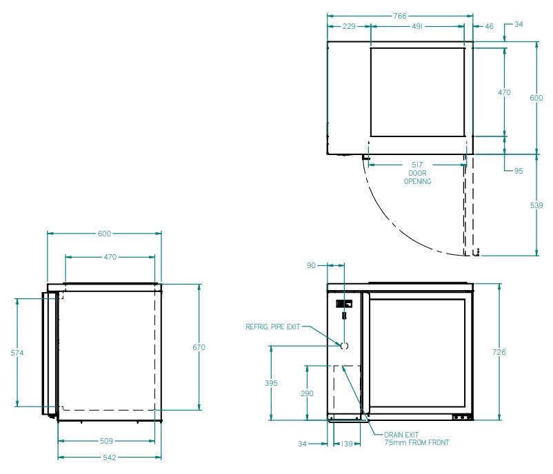 Williams Glass Chiller - One Door Remote Glass Chiller With Two Shelves - 500 x 500 baskets GC15RGD