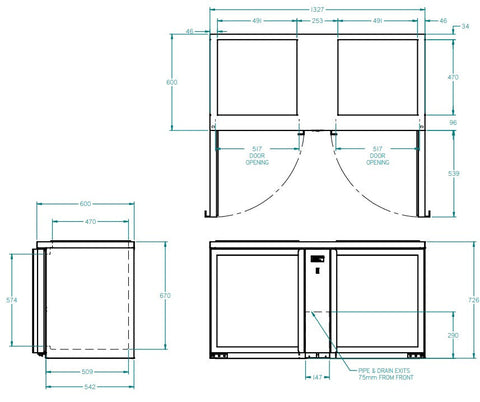 Williams Glass Chiller - Two Door Remote Glass Chiller With Two Shelves - 500 x 500 baskets GC25RGD