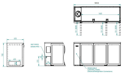 Williams Cameo - Three Door Stainless Steel Remote Back Bar Counter Display Refrigerator HC3RGS