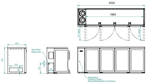 Williams Cameo - Four Door Black Colorbond Remote Back Bar Counter Display Refrigerator HC4RGB