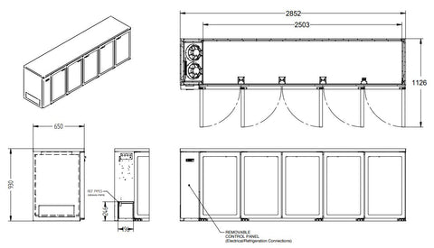 Williams Cameo - Five Door Stainless Steel Remote Back Bar Counter Display Refrigerator HC5RGS