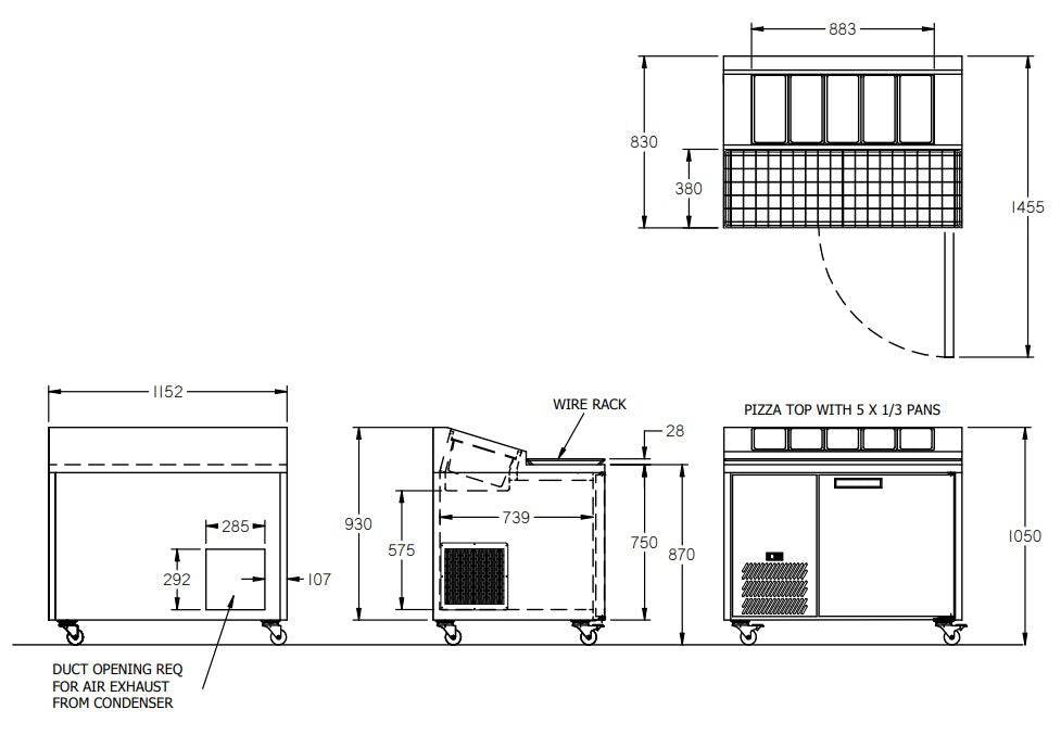 Williams Jade Pizza - One Door Stainless Steel Pizza Prep Counter Refrigerator With Blown Air Well HJ1PCBASS