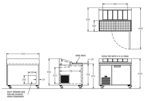 Williams Jade Pizza - One Door Stainless Steel Pizza Prep Counter Refrigerator With Blown Air Well HJ1PCBASS