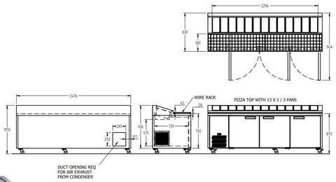 Williams Jade Pizza - Three Door White Colorbond Pizza Prep Counter Refrigerator With Blown Air Well HJ3PCBA