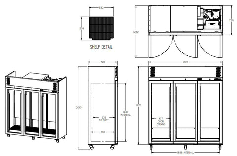 Williams Pearl - Three Door Stainless Steel Upright Display Refrigerator HP3GSHC