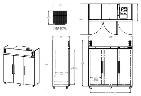 Williams Pearl - Three Door White Colorbond Upright Storage Refrigerator HP3SWHC