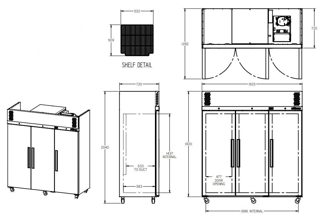 Williams Pearl - Three Door Stainless Steel Upright Storage Refrigerator HP3SSHC
