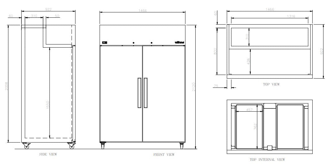 Williams Crystal - Two Door Stainless Steel Upright Bakery Freezer LC2TSS