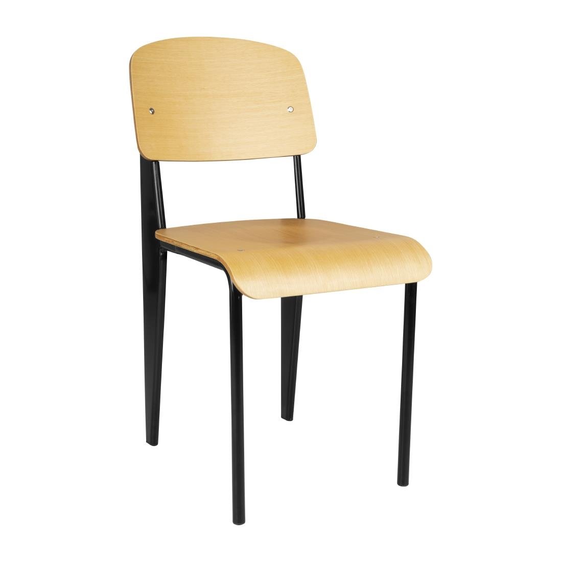 Bolero Wooden Dining Chairs with Black Steel Frame (Pack of 4) - DM338