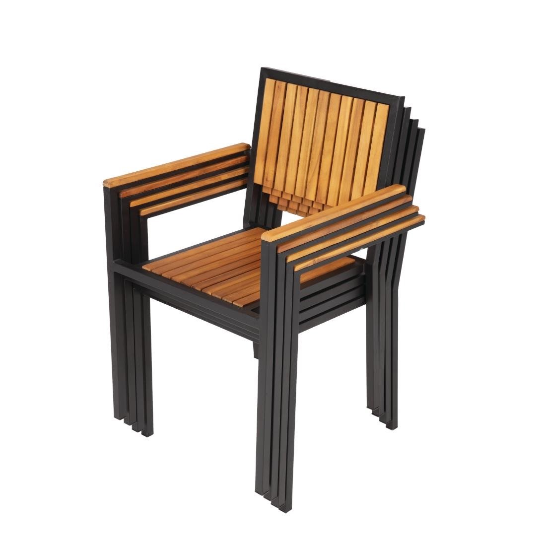 Bolero Steel & Acacia Armchair (Pack of 4) - DS151
