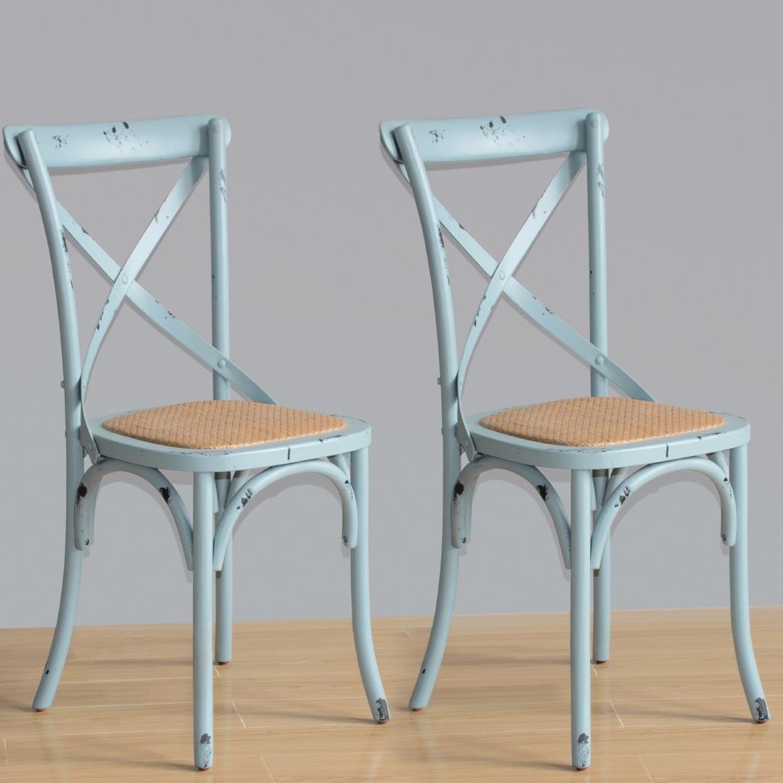 Bolero Blue Wooden Dining Chairs with Backrest (Pack of 2) - GG655
