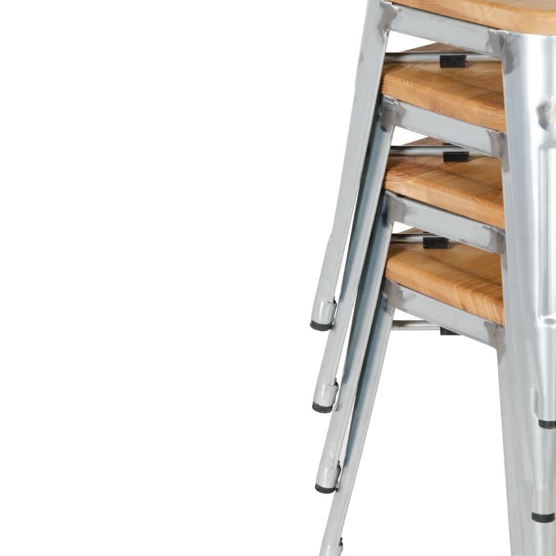 Bolero Galvanised Steel Bistro Low Stools with Wooden Seat Pad - GM634