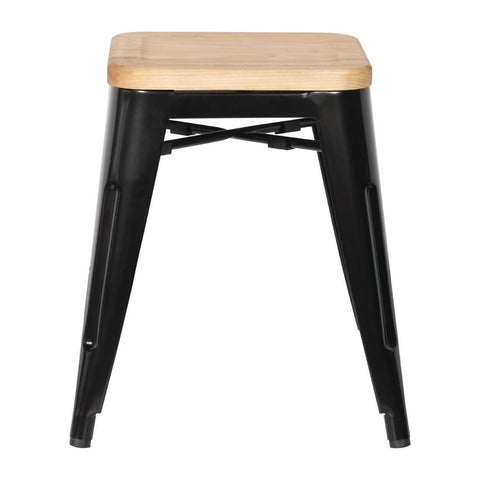 Bolero Low Metal Bar Stools with Wooden Seat Pad Black - GM635