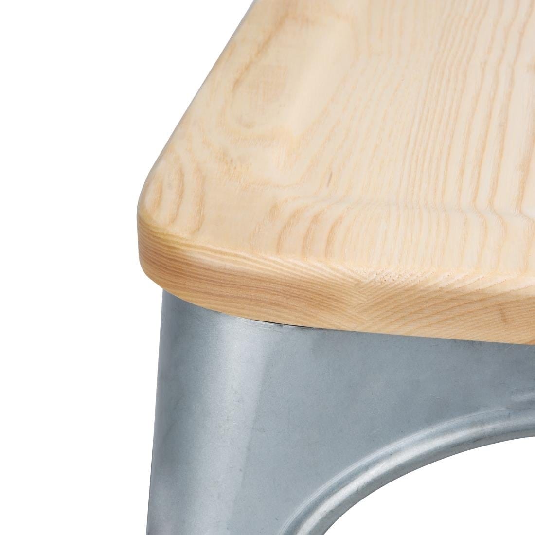 Bolero Galvanised Steel Dining Sidechairs with Wood Seat Pad - GM642