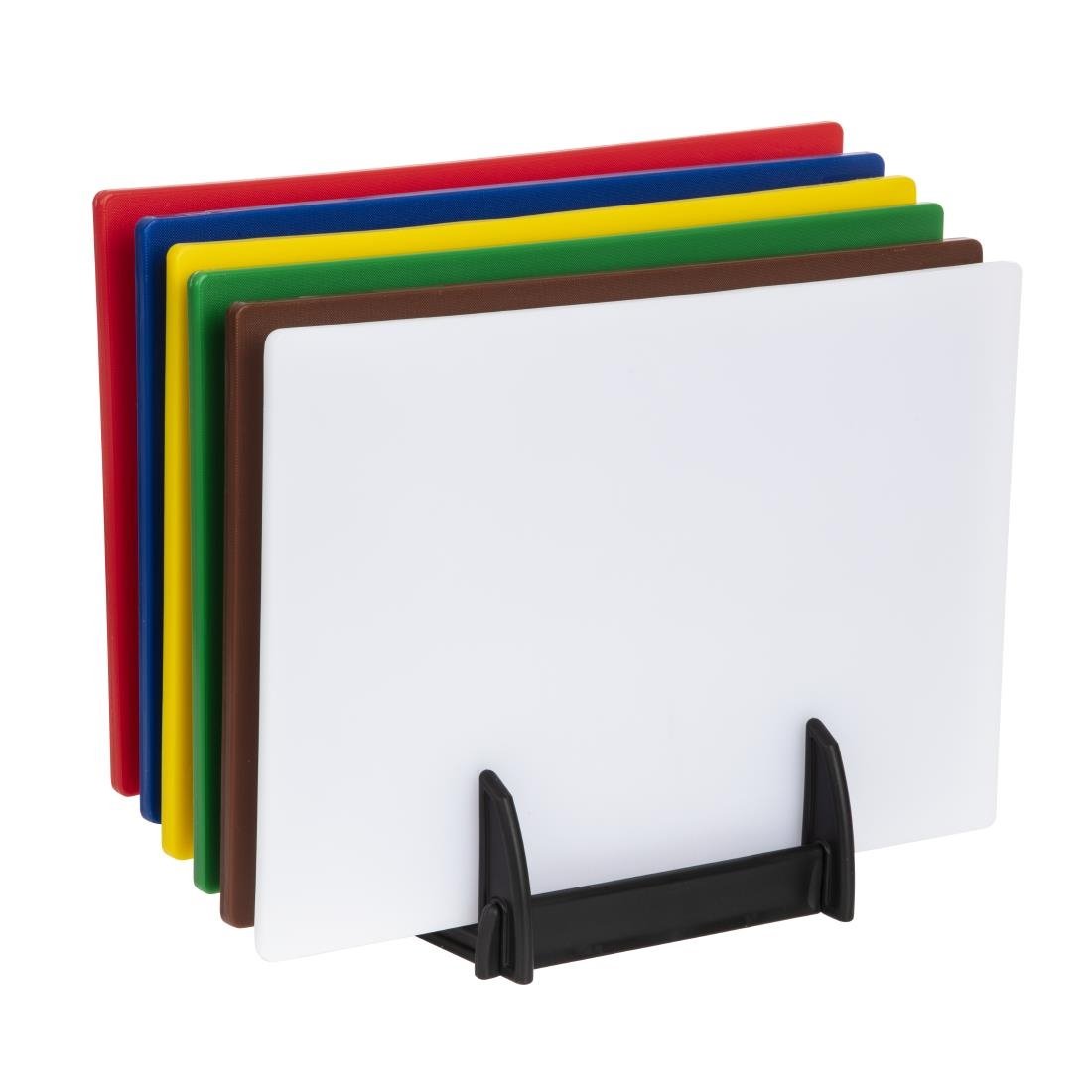 Hygiplas Standard Low Density Set of 6 Chopping Boards with Rack - 10x300x450mm - FY329