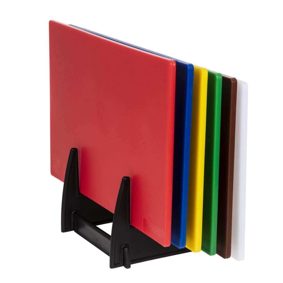 Hygiplas Standard Low Density Set of 6 Chopping Boards with Rack - 10x300x450mm - FY329