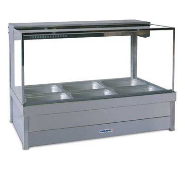 Roband Square Glass Hot Food Display Bar, 6 pans double row with roller doors - S23RD