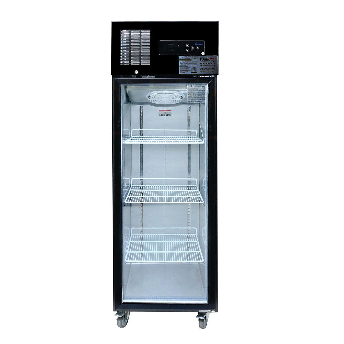 CLEARANCE - Single Glass Door Upright Fridge Black Stainless Steel - SUCG500B