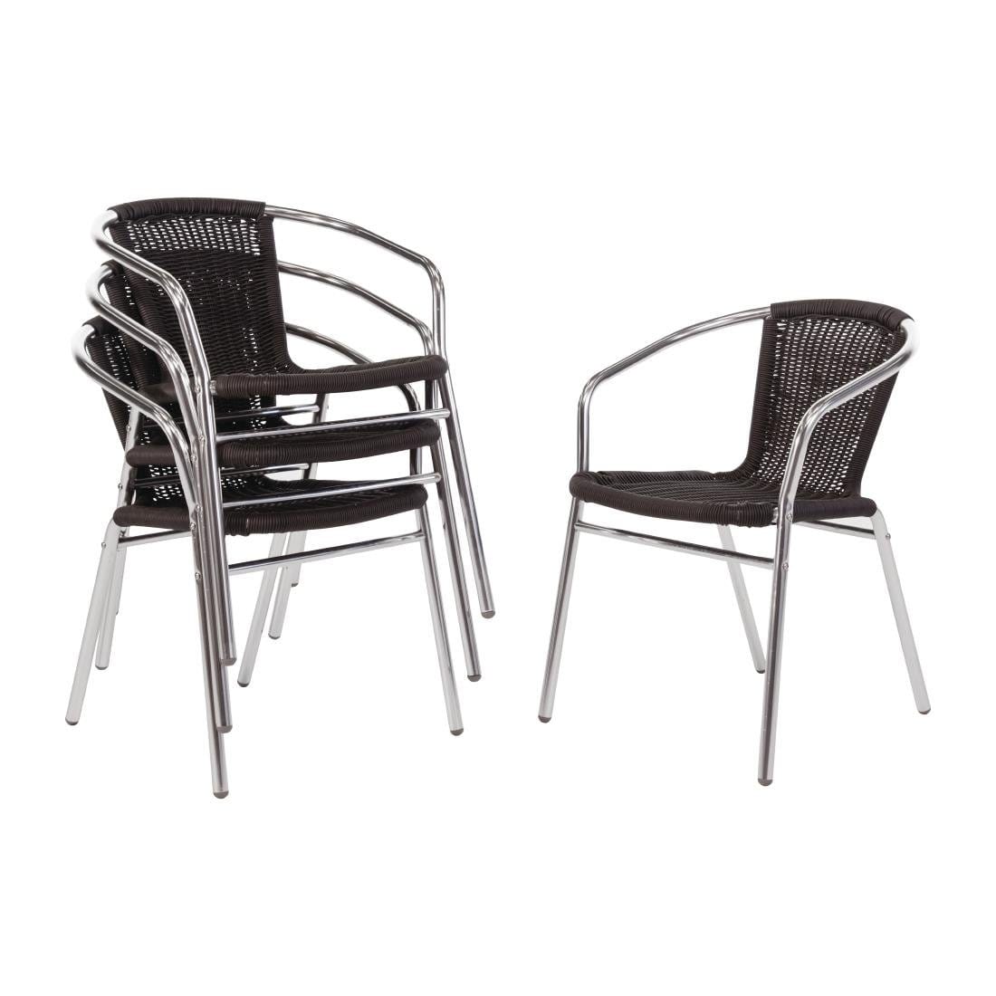 Bolero Black Wicker Chair with Aluminium Frame (Pack 4) - U507