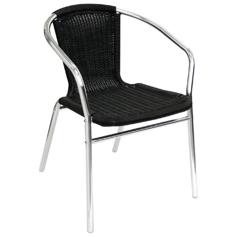 Bolero Black Wicker Chair with Aluminium Frame (Pack 4) - U507
